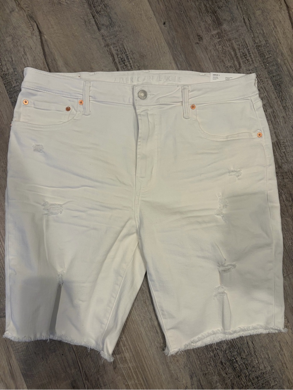 American Eagle Outfitters White Distressed High-Rise Denim Shorts
